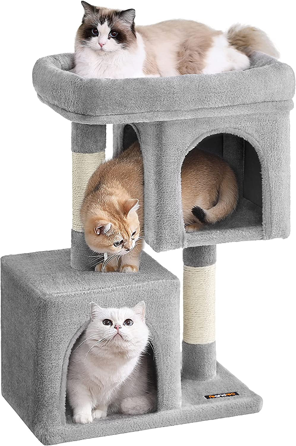 Cat Tree, 33.1-Inch Cat Tower, L, Cat Condo for Large Cats up to 16 Lb, Large Cat Perch, 2 Cat Caves, Scratching Post, Light Gray UPCT61W