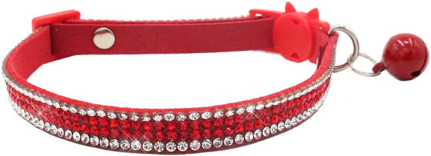 Basic Adjustable Cat Collar Bling Diamond Breakaway with Bell for Kitten Girl Boy (Pink)