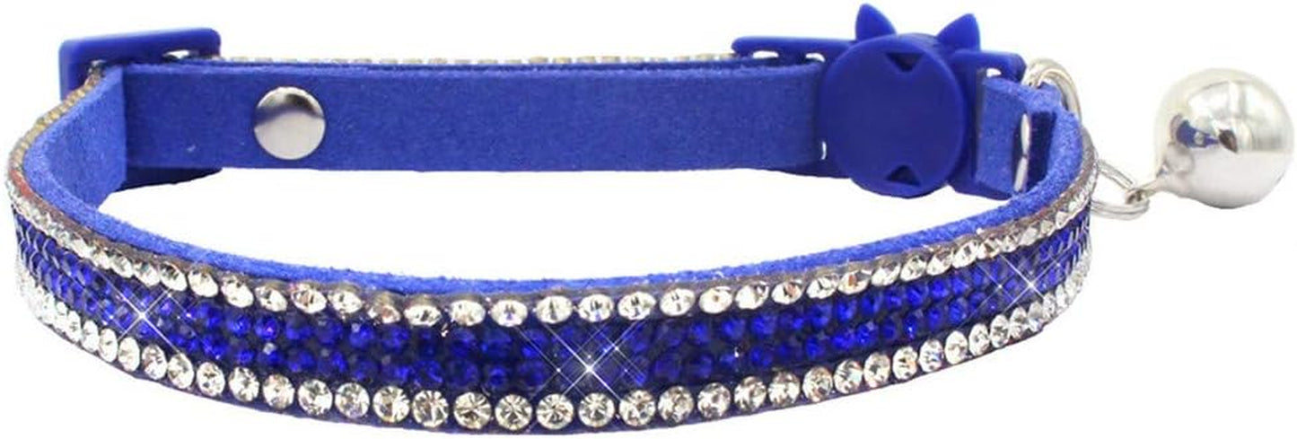 Basic Adjustable Cat Collar Bling Diamond Breakaway with Bell for Kitten Girl Boy (Pink)