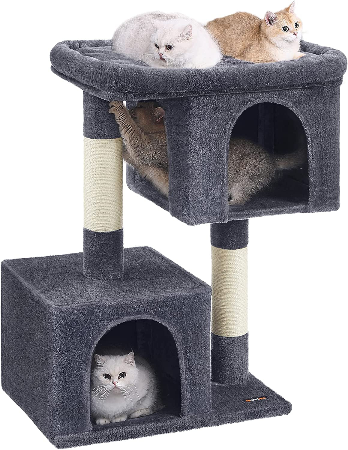 Cat Tree, 33.1-Inch Cat Tower, L, Cat Condo for Large Cats up to 16 Lb, Large Cat Perch, 2 Cat Caves, Scratching Post, Light Gray UPCT61W