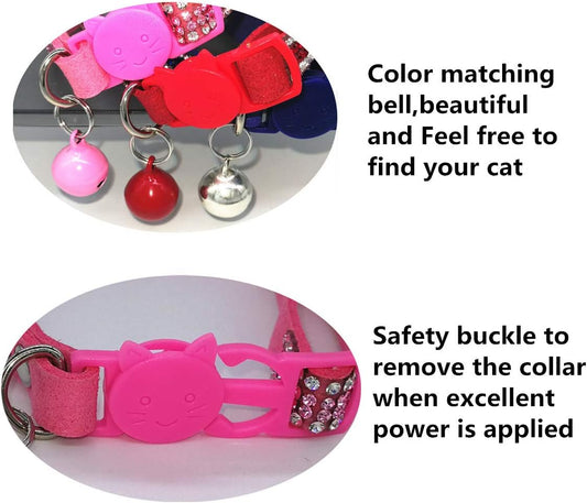 Basic Adjustable Cat Collar Bling Diamond Breakaway with Bell for Kitten Girl Boy (Pink)