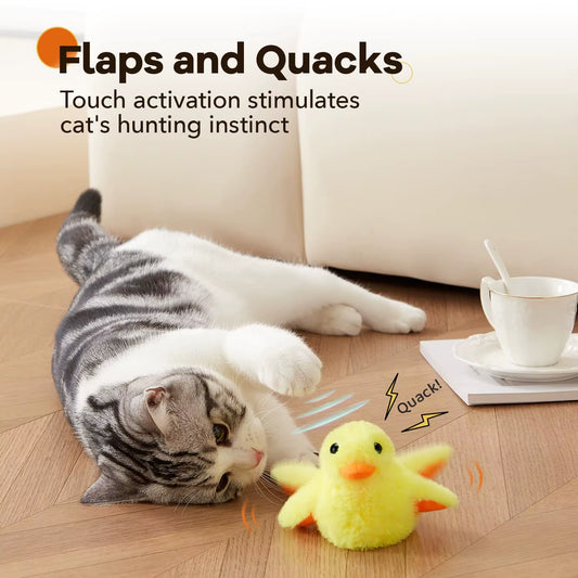 Rechargeable Interactive Plush Duck Toy for Cats with Catnip and Touch Activation