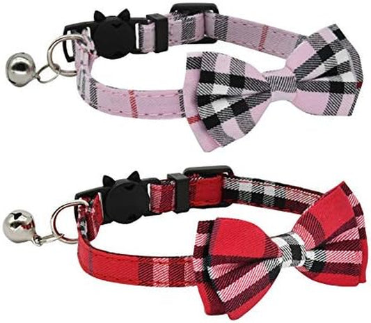 2 Pack/Set Cat Collar Breakaway with Cute and Bell for Kitty and Some Puppies, Adjustable from 7.8-10.5 Inch (Black+Red)