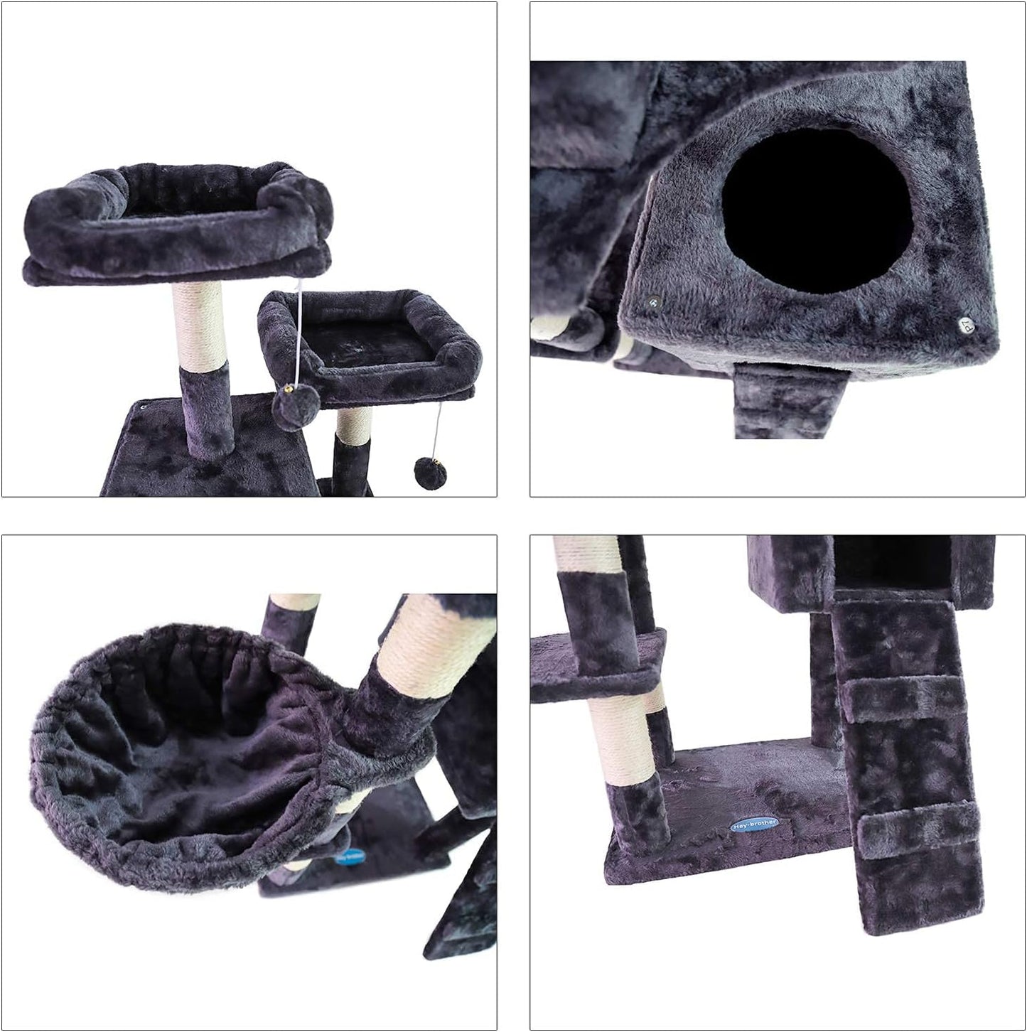 58'' Multi-Level Cat Tree Condo Furniture with Sisal-Covered Scratching Posts, 2 Plush Condos, Hammock for Kittens, Cats and Pets Smokey Gray MPJ013G