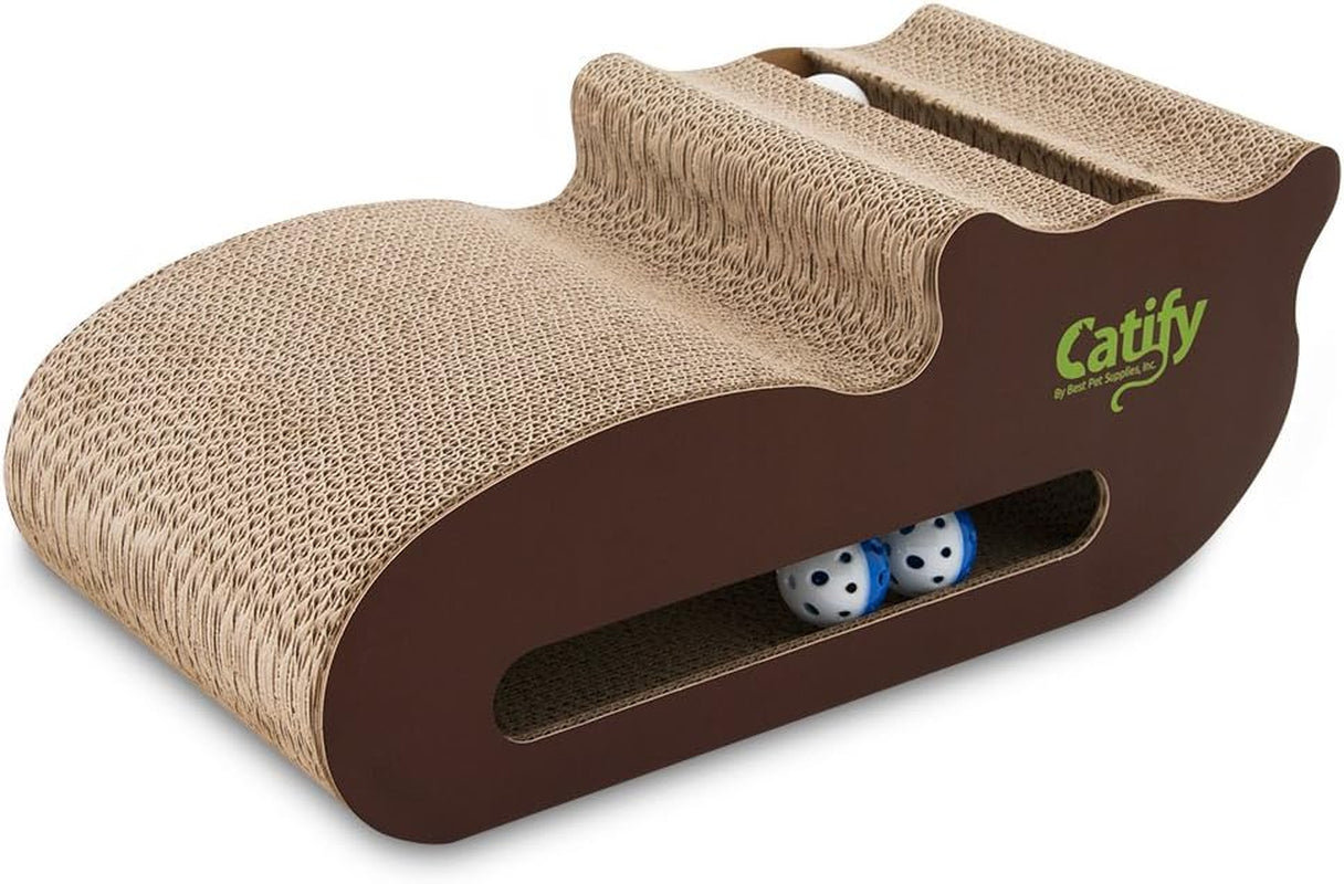 Corrugated Cardboard Cat Scratcher Refill Pads, Lounger, and Fun Interactive Scratching Boards, Claw Safe, Durable, Natural Recycled Materials, Supports Active Play - Lounger I