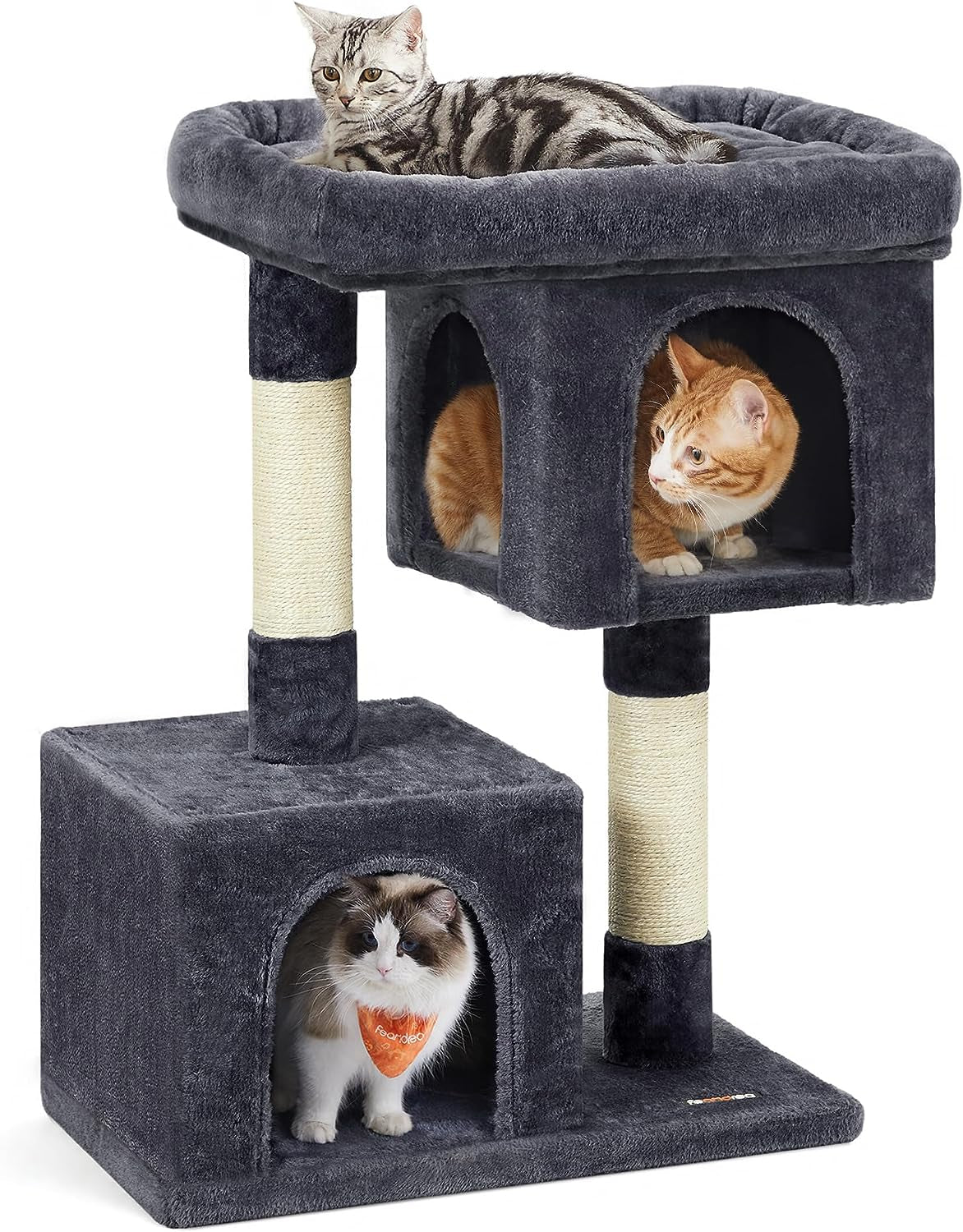 Cat Tree, 33.1-Inch Cat Tower, L, Cat Condo for Large Cats up to 16 Lb, Large Cat Perch, 2 Cat Caves, Scratching Post, Light Gray UPCT61W