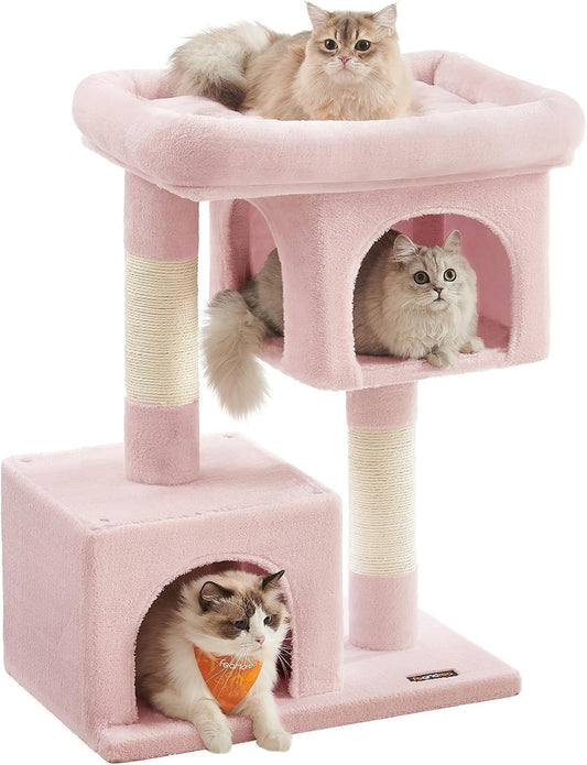 Cat Tree, 33.1-Inch Cat Tower, L, Cat Condo for Large Cats up to 16 Lb, Large Cat Perch, 2 Cat Caves, Scratching Post, Light Gray UPCT61W