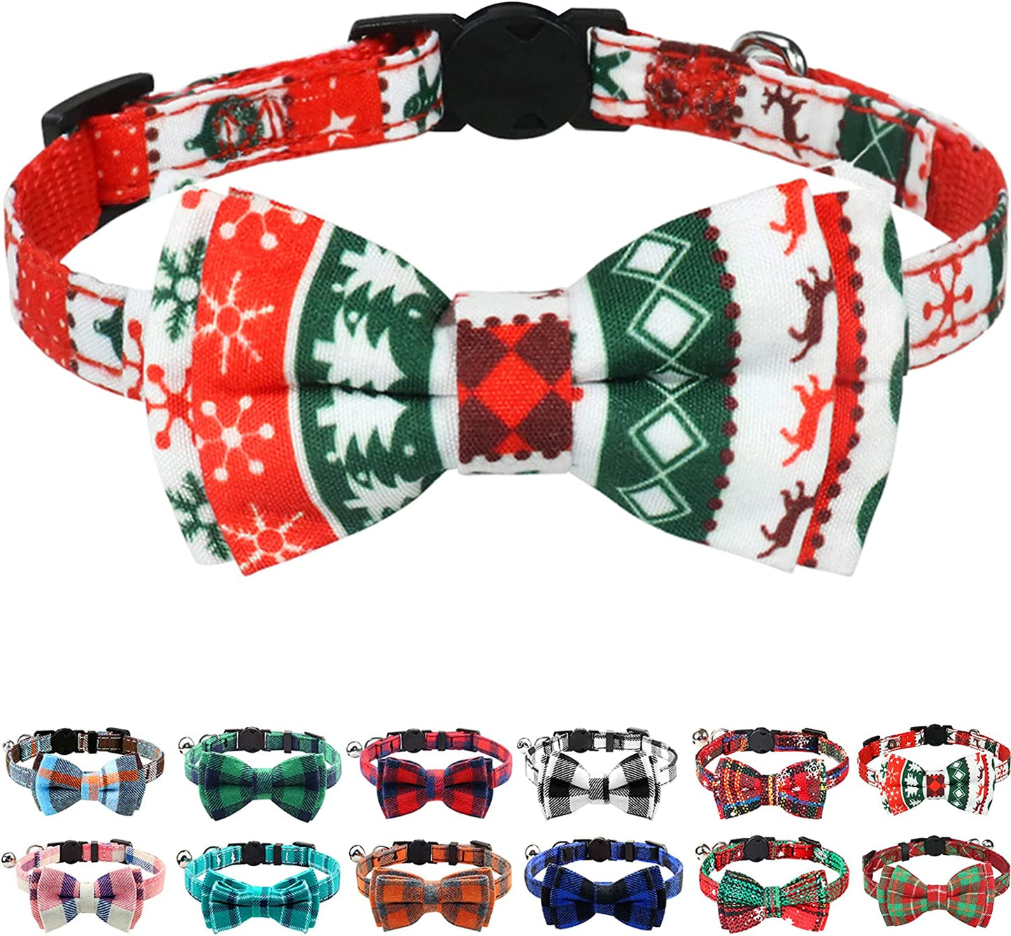 Upgraded Cat Collar with Bells, Breakaway Cat Collars with Bow Tie, 1 Pack Girl Boy Safety Plaid Kitten Collars, Haze Blue