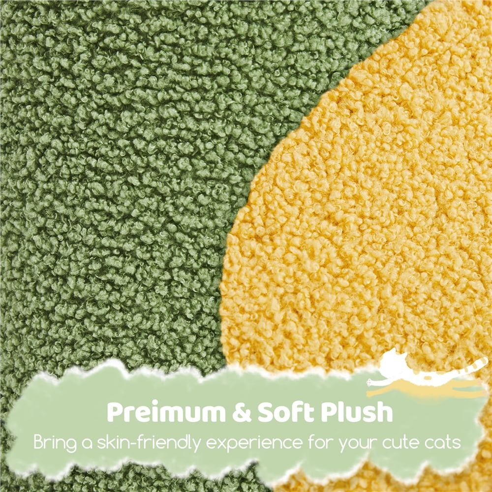 Upholstered 2-Level 37" Coconut Palm Cat Tree with Bending Perch, Gree/Yellow