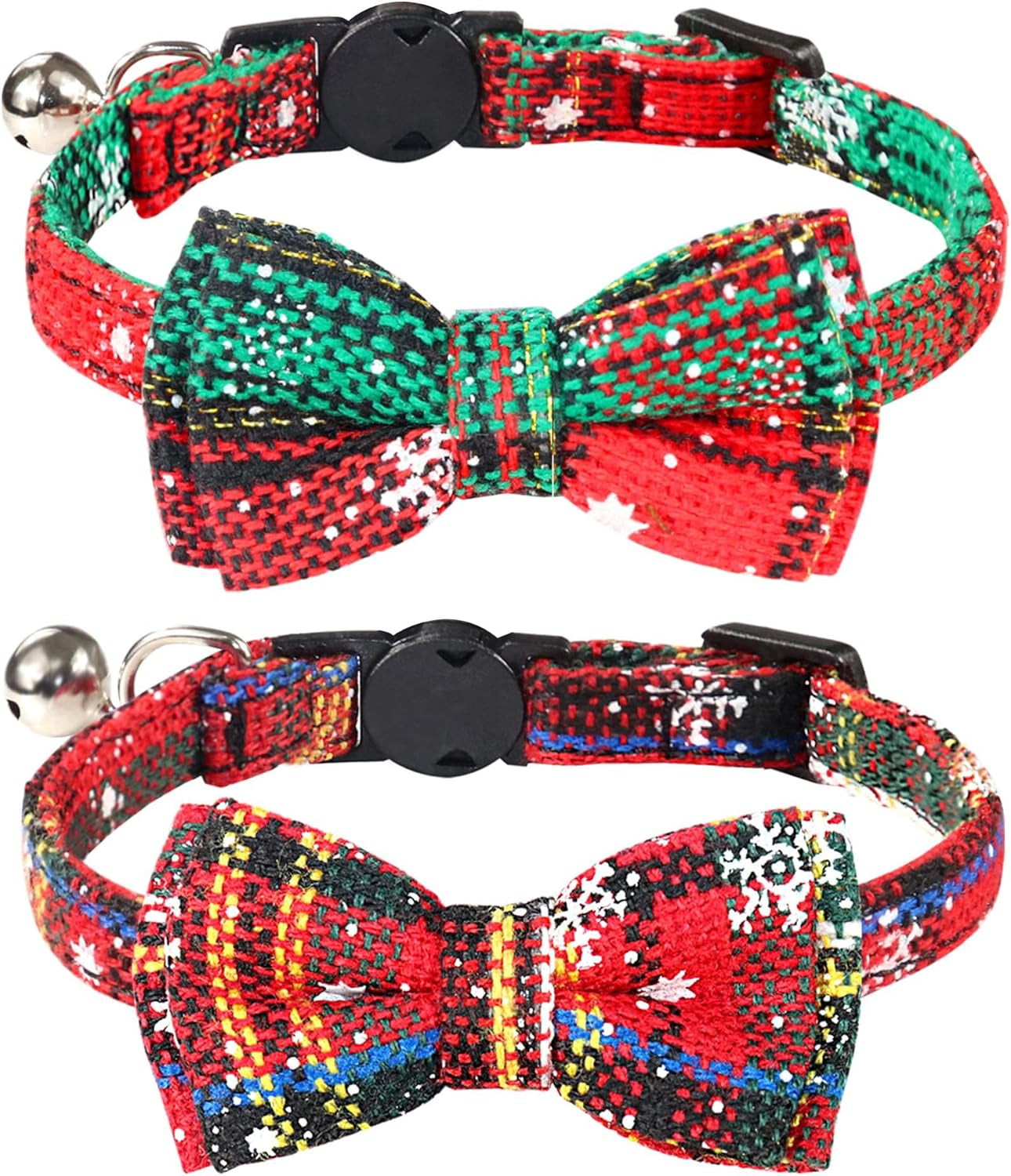 Upgraded Cat Collar with Bells, Breakaway Cat Collars with Bow Tie, 1 Pack Girl Boy Safety Plaid Kitten Collars, Haze Blue