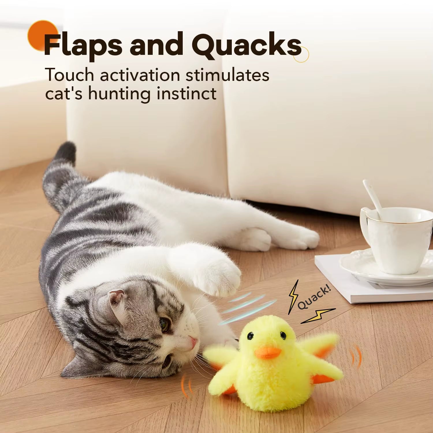 Rechargeable Interactive Plush Duck Toy for Cats with Catnip and Touch Activation