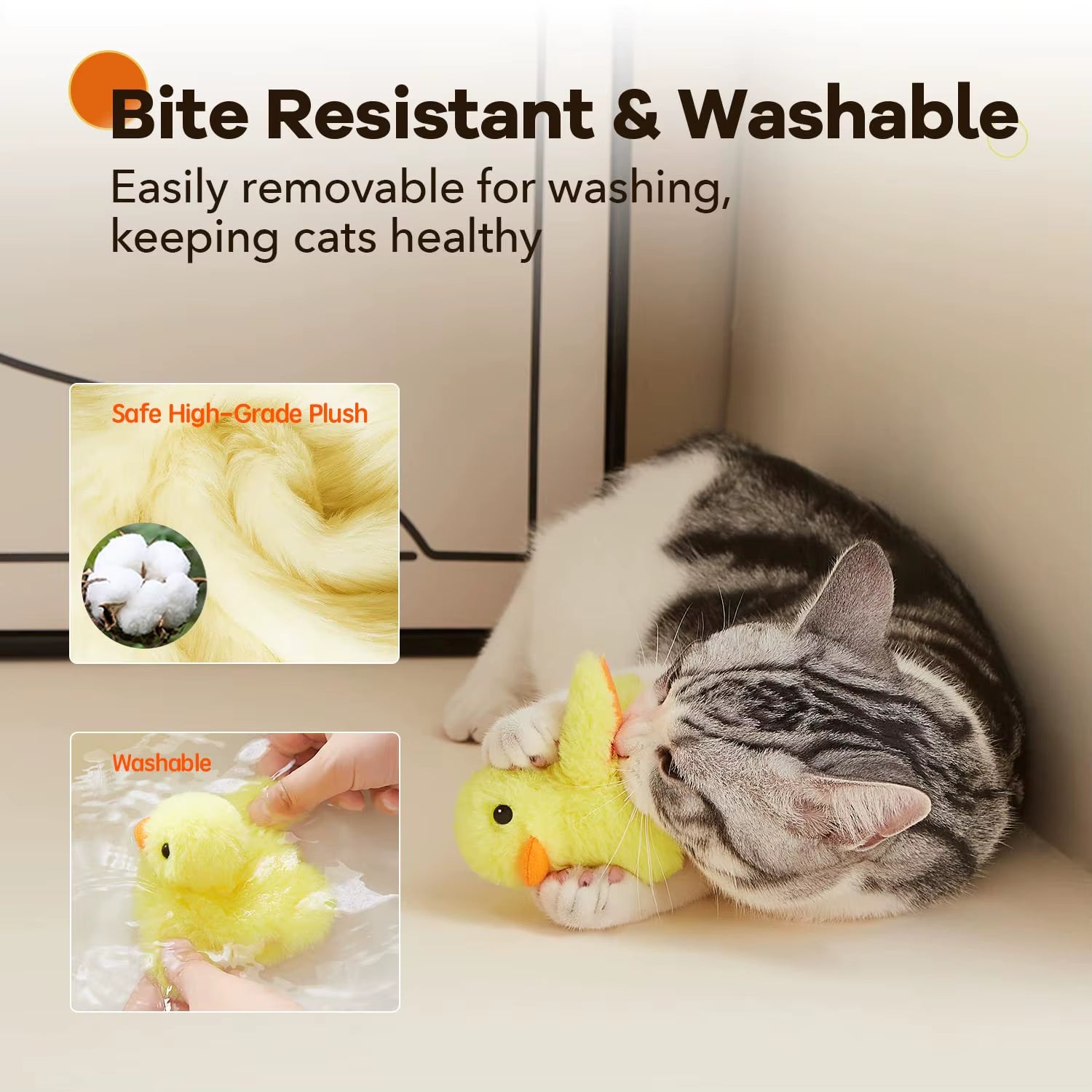Rechargeable Interactive Plush Duck Toy for Cats with Catnip and Touch Activation