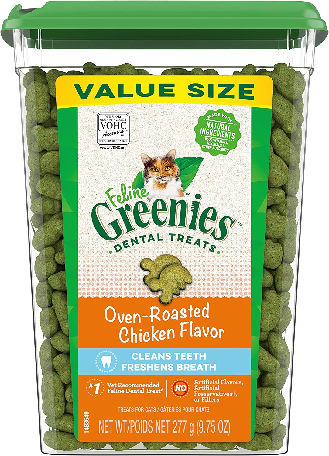 Feline Adult Dental Cat Treats, Tempting Tuna Flavor, 9.75 Oz. Tub