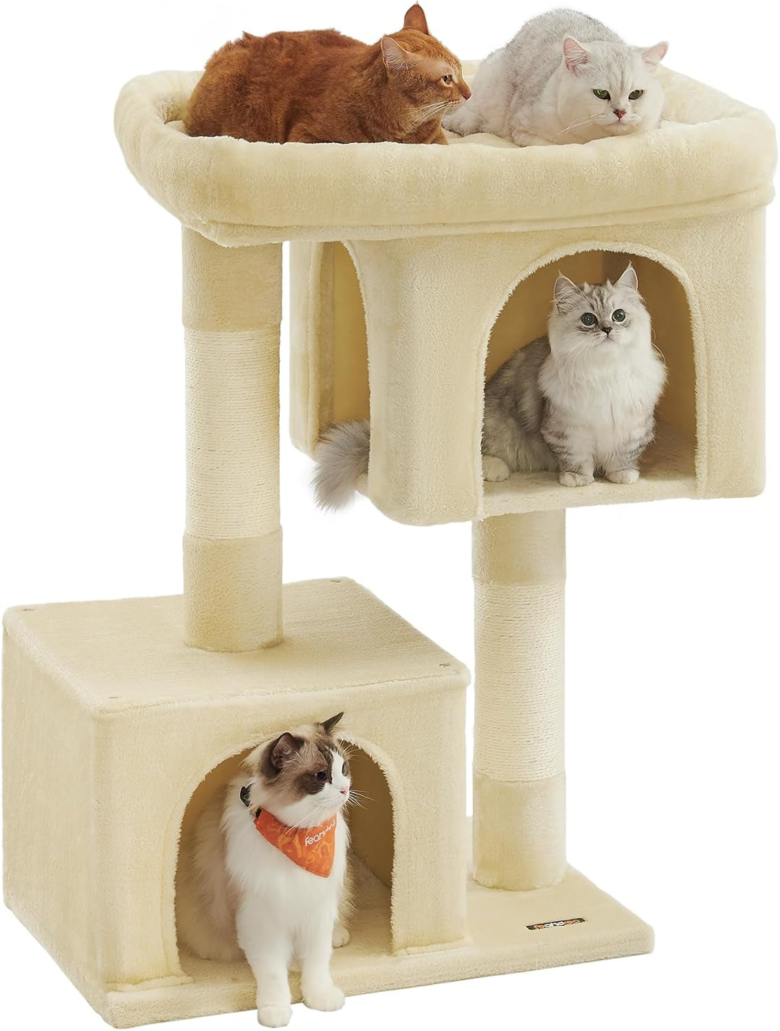 Cat Tree, 33.1-Inch Cat Tower, L, Cat Condo for Large Cats up to 16 Lb, Large Cat Perch, 2 Cat Caves, Scratching Post, Light Gray UPCT61W