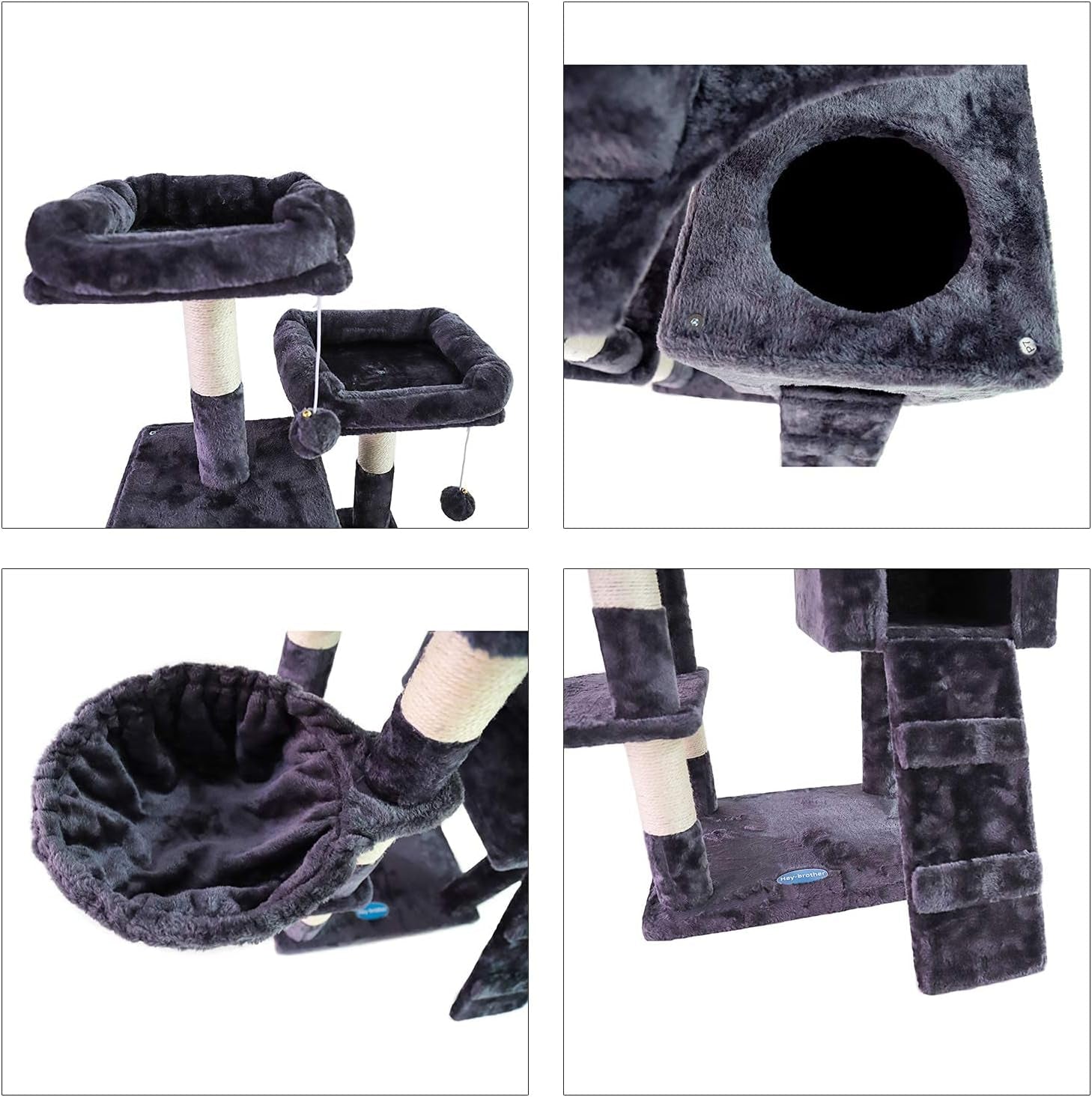 58'' Multi-Level Cat Tree Condo Furniture with Sisal-Covered Scratching Posts, 2 Plush Condos, Hammock for Kittens, Cats and Pets Smokey Gray MPJ013G