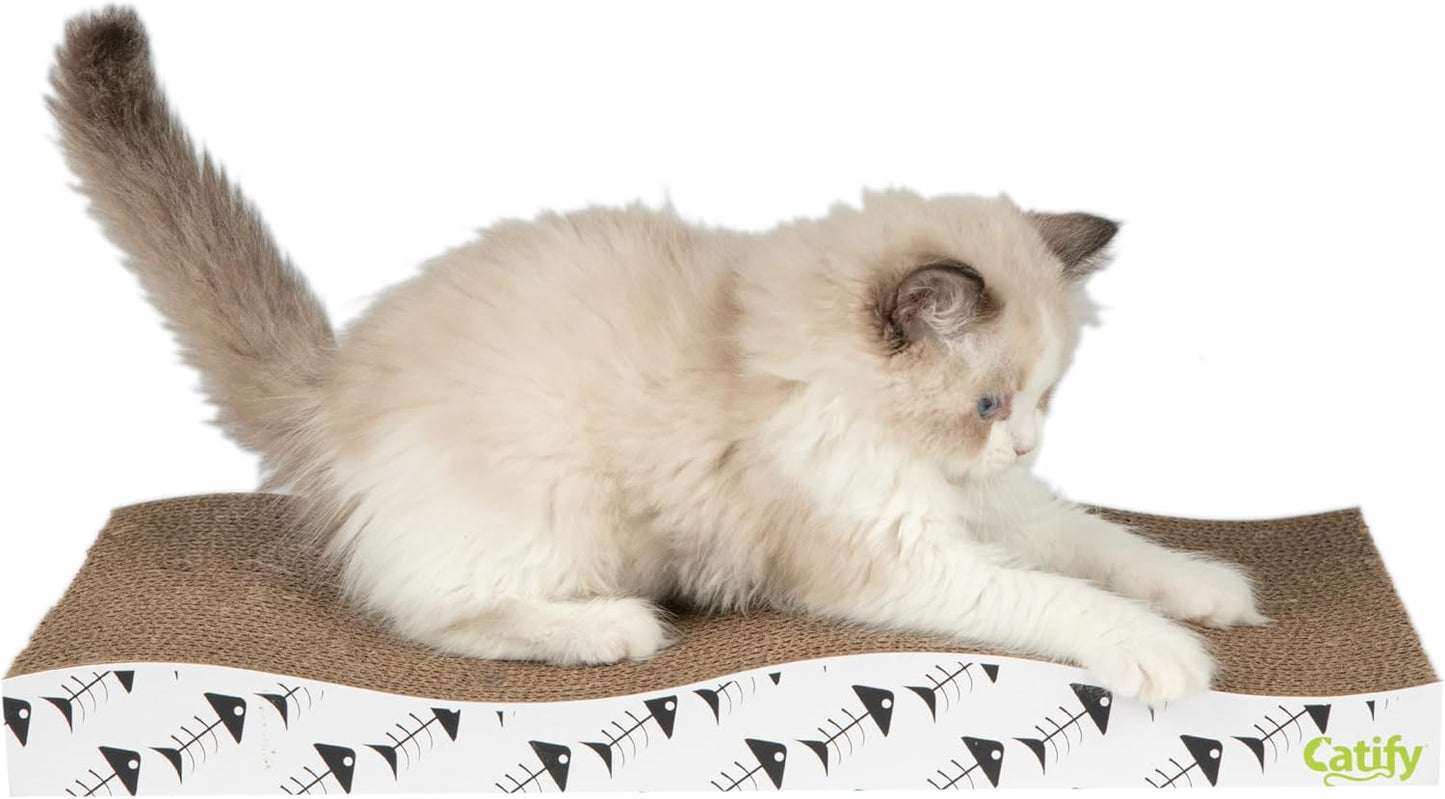 Corrugated Cardboard Cat Scratcher Refill Pads, Lounger, and Fun Interactive Scratching Boards, Claw Safe, Durable, Natural Recycled Materials, Supports Active Play - Lounger I