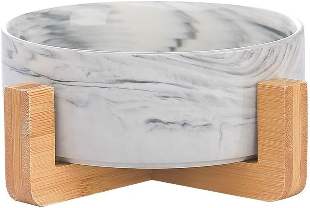 White Ceramic Cat Dog Bowl Dish with Wood Stand No Spill Pet Food Water Feeder Cats Small Dogs