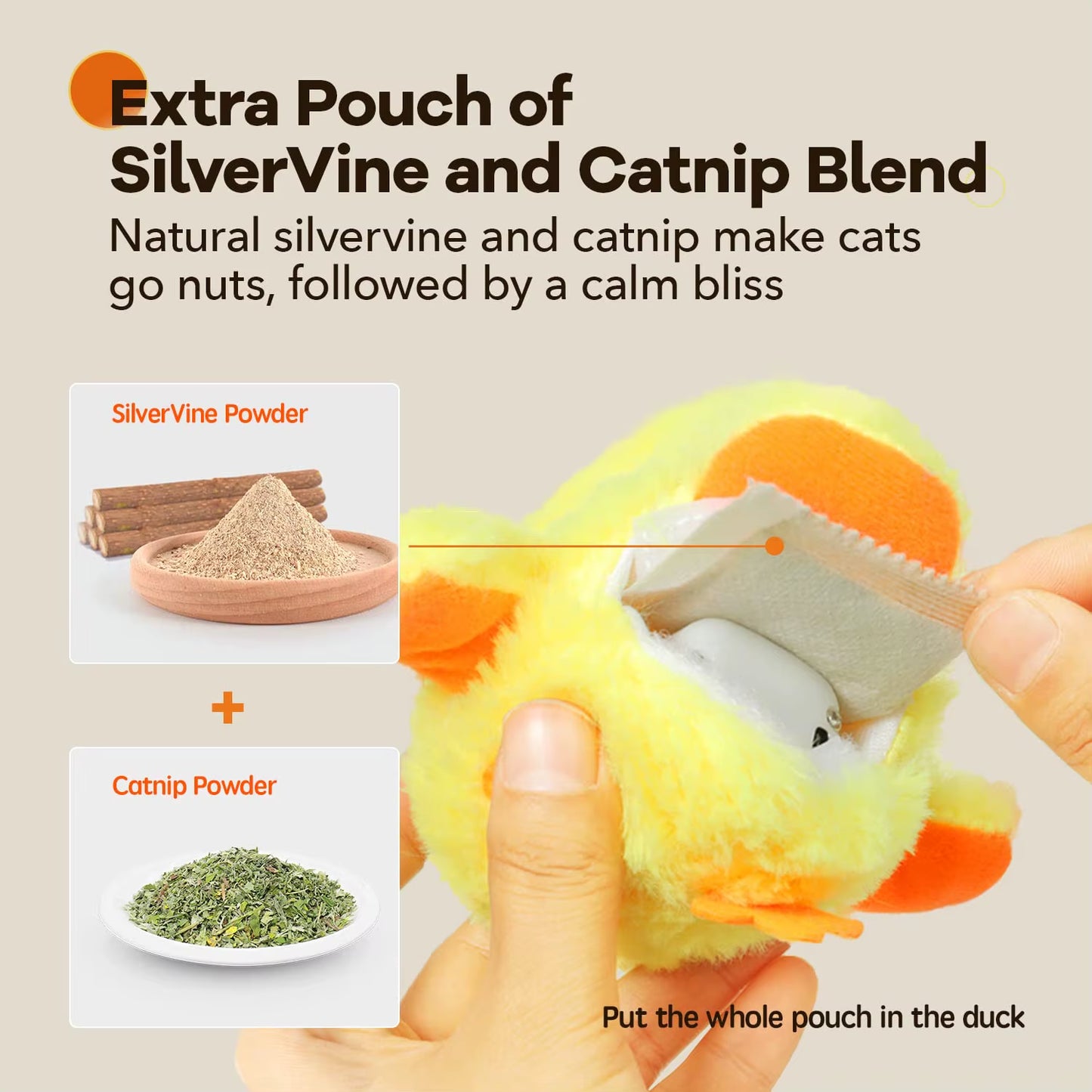Rechargeable Interactive Plush Duck Toy for Cats with Catnip and Touch Activation